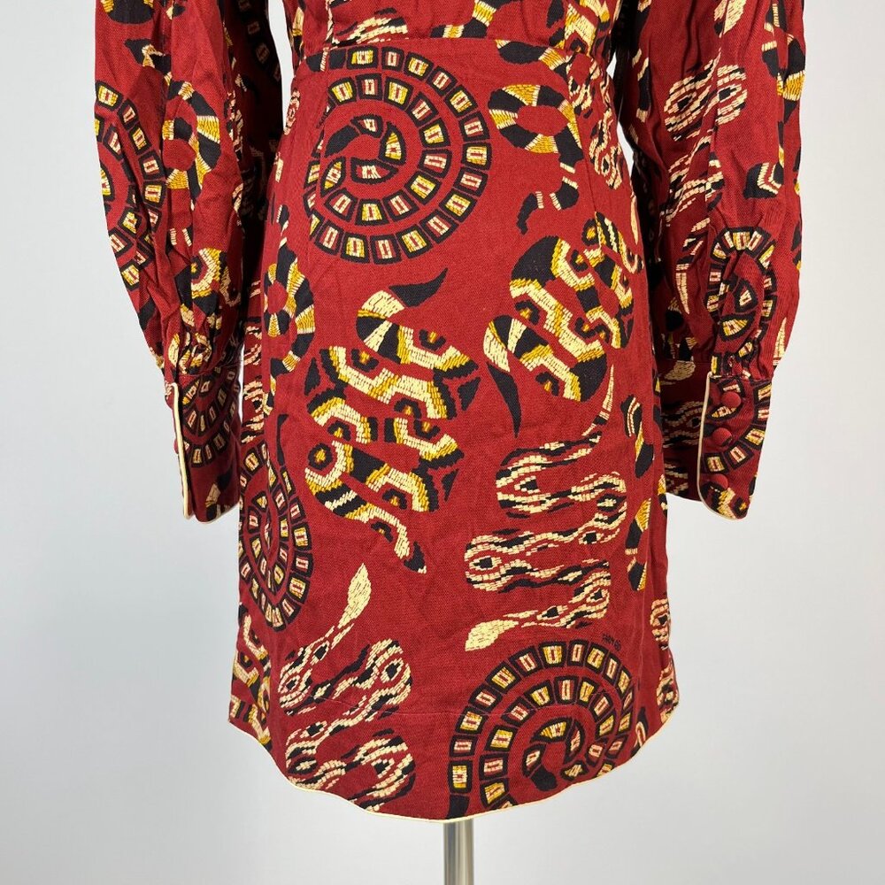 NWT FARM Rio Anthropologie Long Sleeves V-neck Snake Print Mini Dress Size XS - Picture 10 of 16